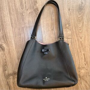 Kate Spade Black Shoulder Hobo Bag with Floral Accent